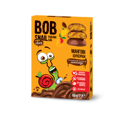 Цукерки натуральні Равлик Боб (Bob Snail) манго у бельгійському молочному шоколаді 60 г — Фото 1