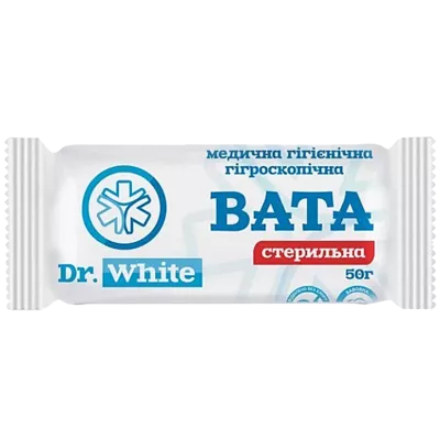 Вата медична гігроскопічна стерильна ролик Др. Вайт 50 г — Фото 1