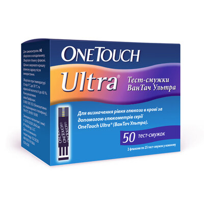 Тест-полоски Ван Тач Ультра (One Touch Ultra) для контроля уровня глюкозы в крови 50 шт — Фото 1