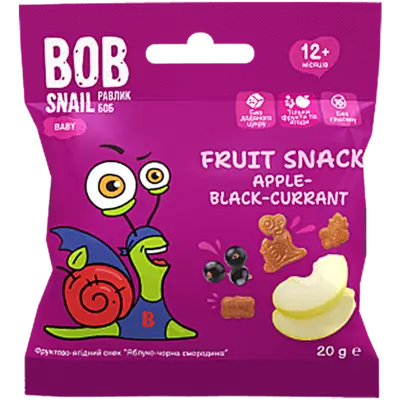Снек фруктовый Улитка Боб (Bob Snail) яблоко-черная смородина 20 г — Фото 1