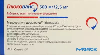 Глюкованс таблетки вкриті оболонкою 500 мг/2,5 мг №30 — Фото 1