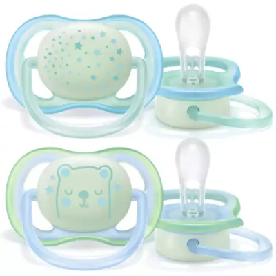 Пустышка Авент (Avent Night Тime) SCF376/11 силиконовая ортодонтическая ночная с 0 до 6 месяцев 2 шт — Фото 1