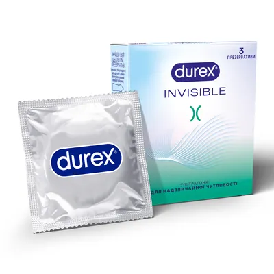 Презервативи Дюрекс (Durex Invisible) латексні з силіконовою змазкою ультратонкі 3 шт — Фото 1