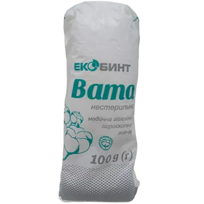 Вата медицинская гигроскопическая нестерильная зиг-заг Экобинт 100 г — Фото 1