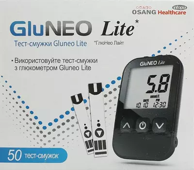 Тест-смужки Глюнео Лайт (GluNeo Lite) для контролю рівня глюкози у крові 50 шт — Фото 1