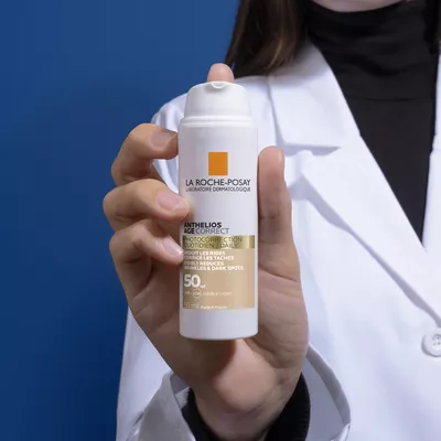 Ля Рош (La Roche-Posay) Антгелиос Коррект средство солнцезащитное антивозрастное для чувствительной кожи лица против морщин и пигментации с тонирующим эффектом SPF50 50 мл — Фото 7