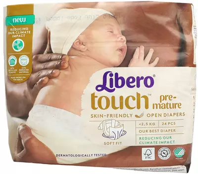 Підгузники для дітей Ліберо Тач (Libero Touch pre-mature) розмір 0 (до 2-5 кг) 24 шт — Фото 1