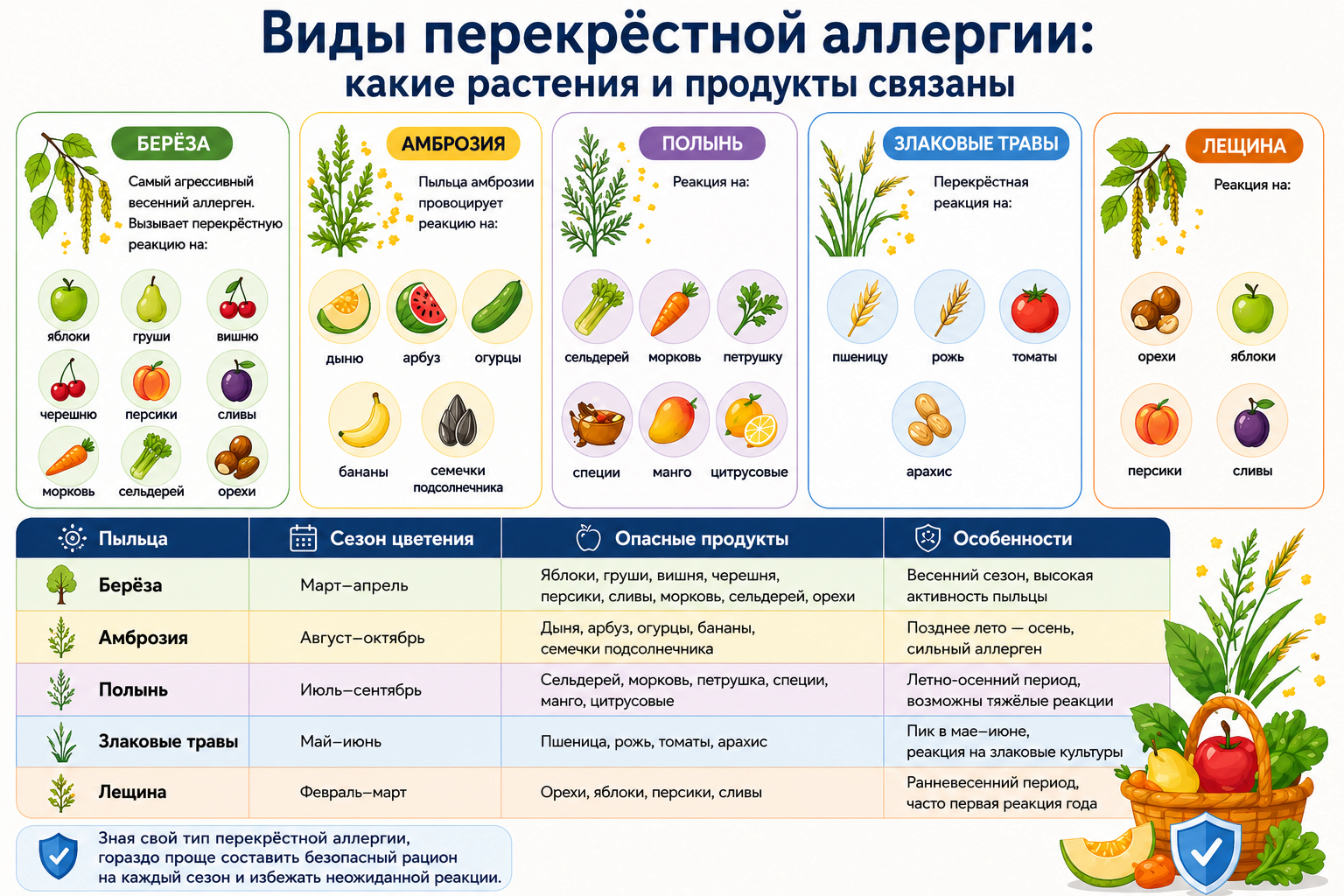 Виды перекрёстной аллергии: какие растения и продукты связаны 